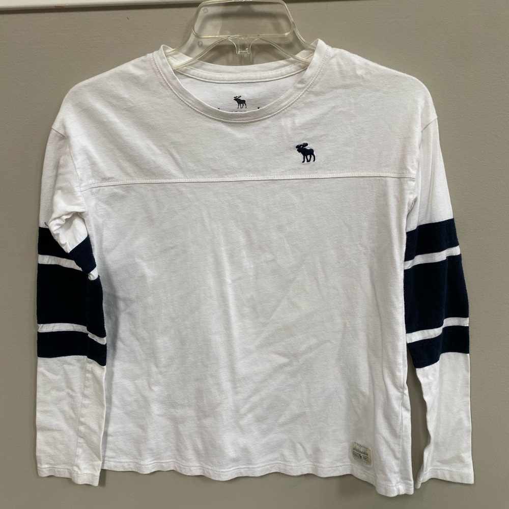 Kids Abercrombie White and Navy Striped Long Sleeve Tee